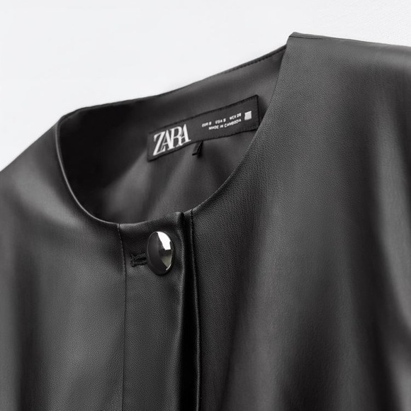 NWT. Zara Black Faux Leather Peplum Blazer/Jacket. Size L, XL. - Picture 8 of 16